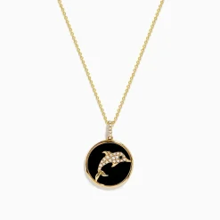 Effy Jewelry Seaside 14K Gold Onyx and Diamond Dolphin Pendant | Necklaces & Pendants