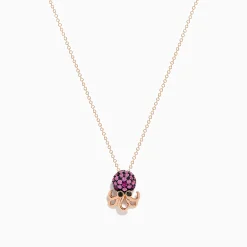 Effy Jewelry Seaside 14K Rose Gold Pink Sapphire and Black Diamond Octopus Pendant | Necklaces & Pendants