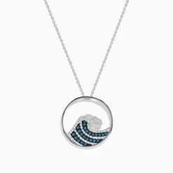 Effy Jewelry Seaside 14K White Gold Blue and White Diamond Wave Pendant | Necklaces & Pendants