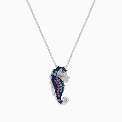 Effy Jewelry Seaside 14K White Gold Diamond and Multi Stone Seahorse Pendant | Necklaces & Pendants