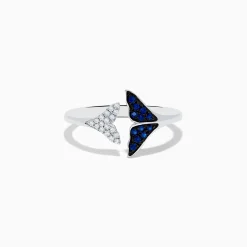 Effy Jewelry Seaside 14K White Gold Sapphire and Diamond Whale Tails Ring, 0.18 TCW | Rings