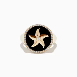 Effy Jewelry Seaside 14K Yellow Gold Black Agate and Diamond Starfish Ring | Rings