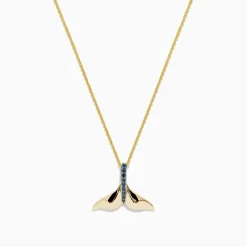 BH Multi Seaside 14K Yellow Gold Blue Diamond Whale's Tail Pendant, 0.05 TCW | Necklaces & Pendants