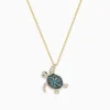 Effy Jewelry Seaside 14K Yellow Gold Blue and White Diamond Turtle Pendant | Necklaces & Pendants