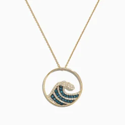 Effy Jewelry Seaside 14K Yellow Gold Blue u0026 White Diamond Wave Pendant, 0.53 TCW | Necklaces & Pendants