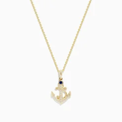 BH Multi Seaside 14K Yellow Gold Diamond and Sapphire Anchor Pendant | Necklaces & Pendants