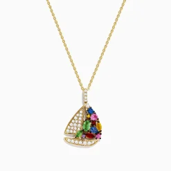 Effy Jewelry Seaside 14K Yellow Gold Diamond Multi Sapphire Boat Pendant | Necklaces & Pendants