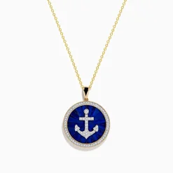 Effy Jewelry Seaside 14K Yellow Gold Lapis and Diamond Anchor Pendant | Necklaces & Pendants