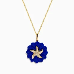 Effy Jewelry Seaside 14K Yellow Gold Lapis and Diamond Starfish Pendant | Necklaces & Pendants