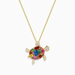 Effy Jewelry Seaside 14K Yellow Gold Multi Sapphire and Diamond Turtle Pendant | Necklaces & Pendants