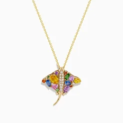 Effy Jewelry Seaside 14K Yellow Gold Multi Sapphire and Diamond Stingray Pendant | Necklaces & Pendants