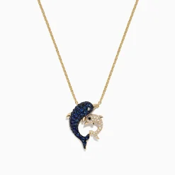 Effy Jewelry Seaside 14K Yellow Gold Sapphire u0026 Diamond Dolphins Pendant, 0.72 TCW | Necklaces & Pendants