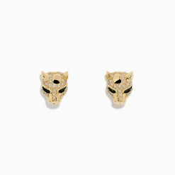 BH Multi Signature 14K Gold Emerald and Diamond Panther Earrings, 0.35 TCW | Earrings