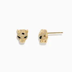 BH Multi Signature 14K Gold Emerald and Diamond Panther Earrings, 0.35 TCW | Earrings