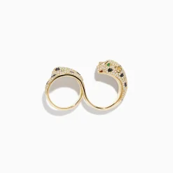 Effy Jewelry Signature 14K Gold Emerald, Black and White Double Finger Ring | Rings