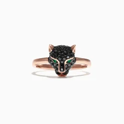 Effy Jewelry Signature 14K Rose Gold Black Diamond u0026 Emerald Mini Ring, 0.46 TCW | Rings