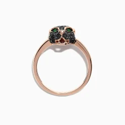 Effy Jewelry Signature 14K Rose Gold Black Diamond u0026 Emerald Mini Ring, 0.46 TCW | Rings