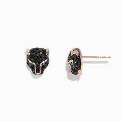 BH Multi Signature 14K Rose Gold Black Diamond u0026 Emerald Earrings, 0.93 TCW | Earrings