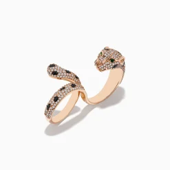 Effy Jewelry Signature 14K Rose Gold Diamond u0026 Emerald Double Finger Ring, 1.91 TCW | Rings