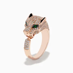 Effy Jewelry Signature 14K Rose Gold Emerald and Diamond Panther Ring | Rings
