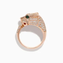 Effy Jewelry Signature 14K Rose Gold Emerald and Diamond Panther Ring | Rings