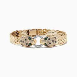 Effy Jewelry Signature 14K 2-Tone Gold Diamond and Emerald 7" Bracelet, 1.35 TCW | Bracelets