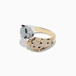 Effy Jewelry Signature 14K 2-Tone Gold Diamond and Emerald Panther Bypass Ring | Rings