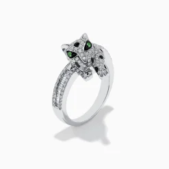 Effy Jewelry Signature 14K White Gold Diamond and Tsavorite Panther Ring | Rings