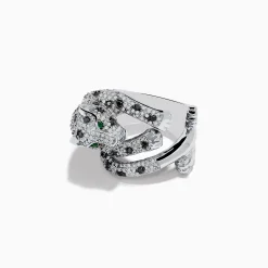Effy Jewelry Signature 14K White Gold Diamond and Emerald Panther Ring | Rings