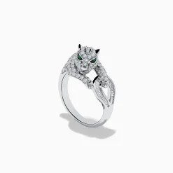 Effy Jewelry Signature 14K White Gold Emerald and Diamond Panther Ring | Rings