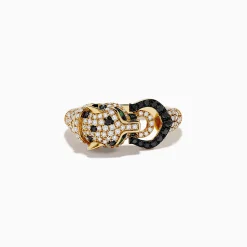 Effy Jewelry Signature 14K Yellow Black and White Diamond and Emerald Panther Ring | Rings