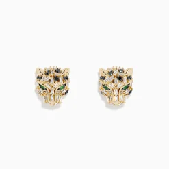 BH Multi Signature 14K Yellow Gold Black and White Diamond Panther Earrings | Earrings