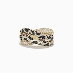BH Multi Signature 14K Yellow Gold Black Diamond Spot Crossover Ring | Rings