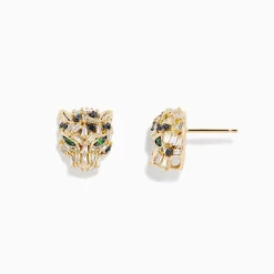 BH Multi Signature 14K Yellow Gold Black and White Diamond Panther Earrings | Earrings