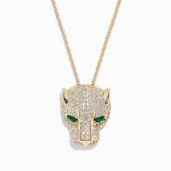 BH Multi Signature 14K Yellow Gold Diamond u0026 Emerald Panther Pendant, 3.23 TCW | Necklaces & Pendants