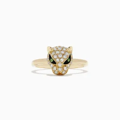 BH Multi Signature 14K Yellow Gold Diamond and Tsavorite Panther Ring, 0.47 TCW | Rings