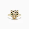 BH Multi Signature 14K Yellow Gold Diamond and Emerald Panther Ring | Rings