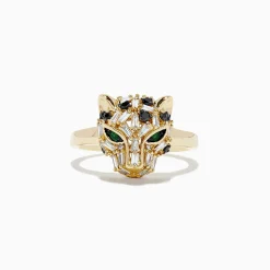 BH Multi Signature 14K Yellow Gold Diamond and Emerald Panther Ring | Rings