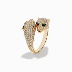Effy Jewelry Signature 14K Yellow Gold Diamond and Emerald Panther Bypass Ring | Rings
