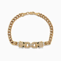Effy Jewelry Signature 14K Yellow Gold Diamond and Emerald Panther Bracelet | Bracelets