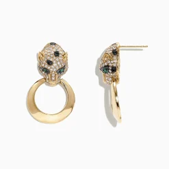 Effy Jewelry Signature 14K Yellow Gold Diamond Emerald Panther Earrings, 0.93 TCW | Earrings