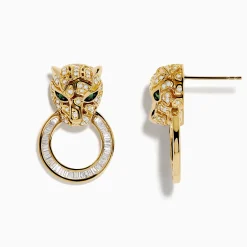 Effy Jewelry Signature 14K Yellow Gold Diamond and Emerald Panther Earrings | Earrings