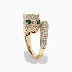 BH Multi Signature 14K Yellow Gold Diamond and Emerald Panther Ring, 1.43 TCW | Rings