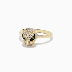 BH Multi Signature 14K Yellow Gold Diamond and Tsavorite Panther Ring, 0.47 TCW | Rings