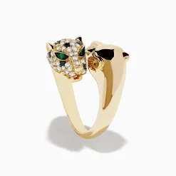 Effy Jewelry Signature 14K Yellow Gold Diamond and Emerald Double Panther Ring | Rings
