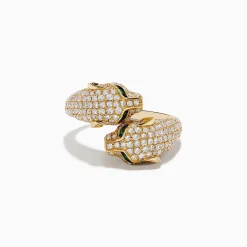 Effy Jewelry Signature 14K Yellow Gold Diamond and Emerald Panther Bypass Ring | Rings