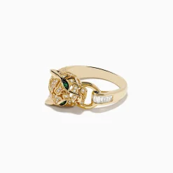 Effy Jewelry Signature 14K Yellow Gold Diamond and Emerald Panther Ring | Rings