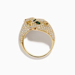 Effy Jewelry Signature 14K Yellow Gold Diamond and Emerald Panther Bypass Ring | Rings