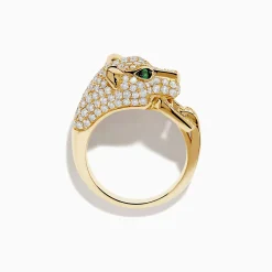 Effy Jewelry Signature 14K Yellow Gold Diamond and Emerald Panther Ring | Rings