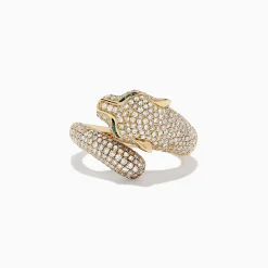 BH Multi Signature 14K Yellow Gold Diamond and Emerald Panther Ring, 1.43 TCW | Rings